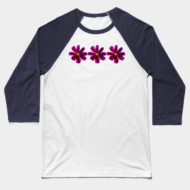 Three Dark Pink Cosmos Flowers Floral Photo Baseball T-Shirt by ellenhenryart